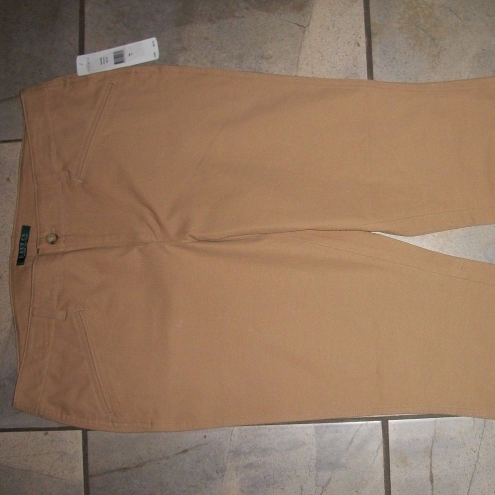 Ralph Laure Tan Straight Leg Zipper Ankle Slacks